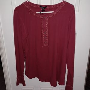 Lucky Brand XXLarge red thermal shirt embroidered Long Sleeve